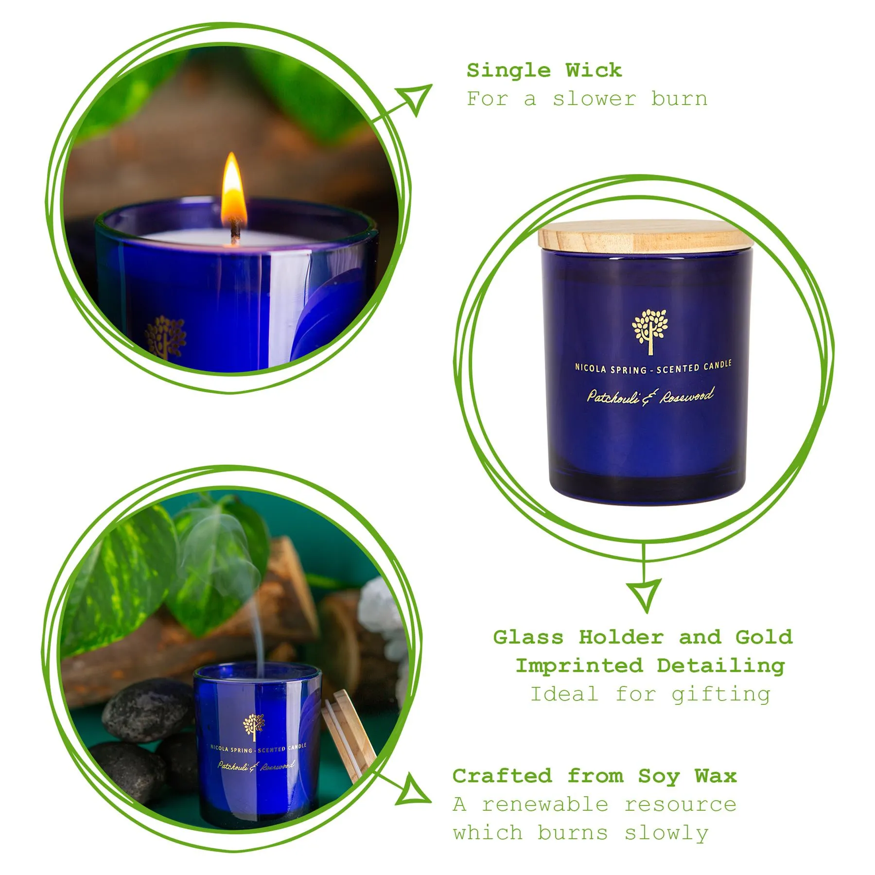 130g Patchouli & Rosewood Scented Soy Wax Candle - By Nicola Spring