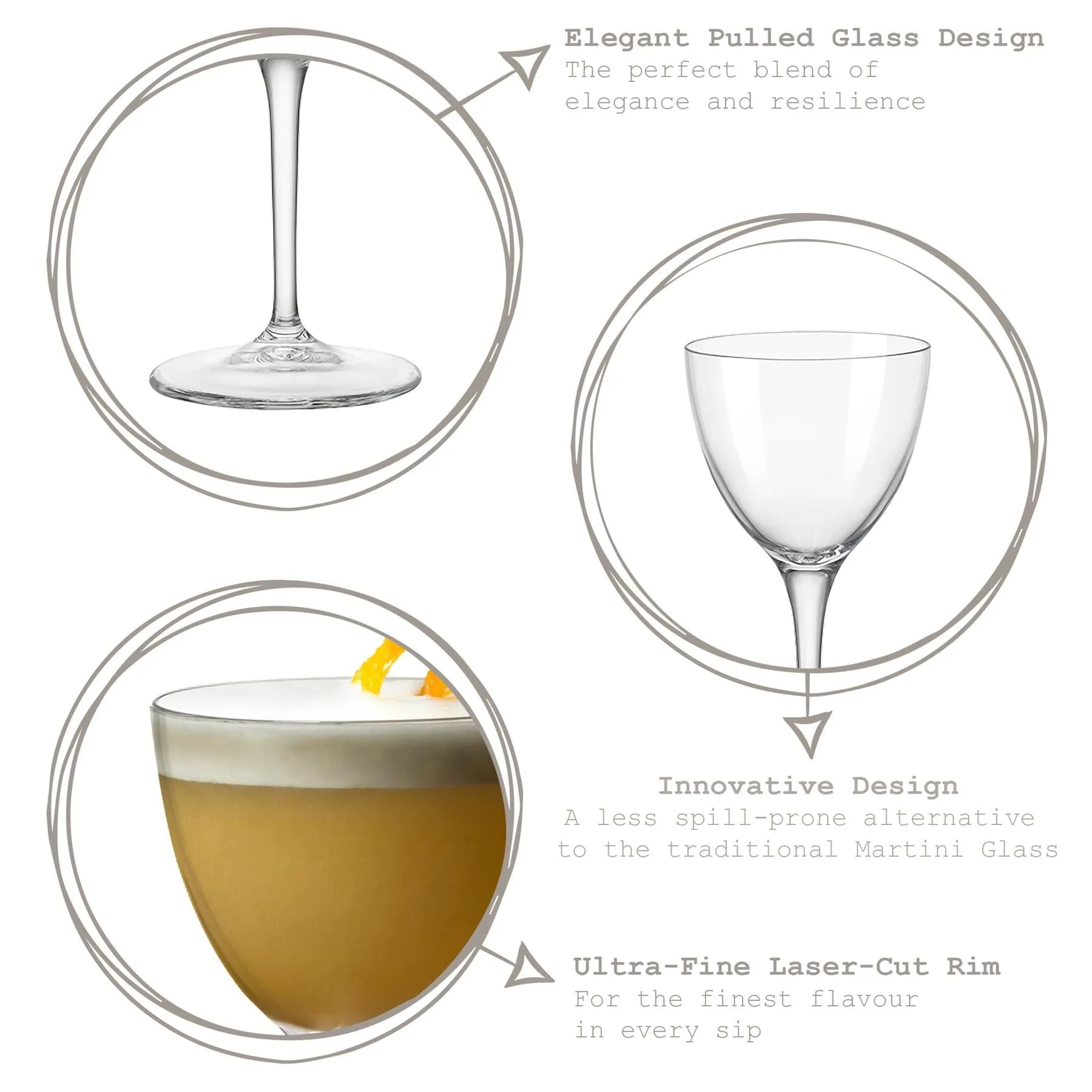 155ml Bartender Novecento Nick & Nora Glasses - Pack of Six - By Bormioli Rocco