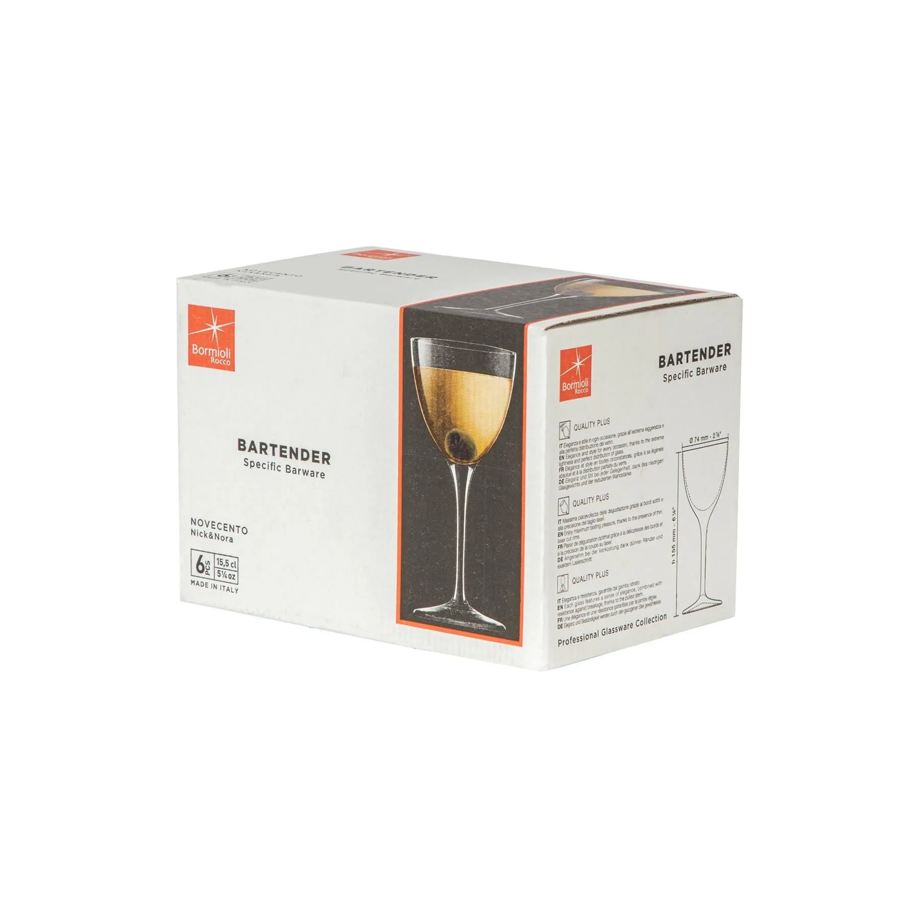 155ml Bartender Novecento Nick & Nora Glasses - Pack of Six - By Bormioli Rocco