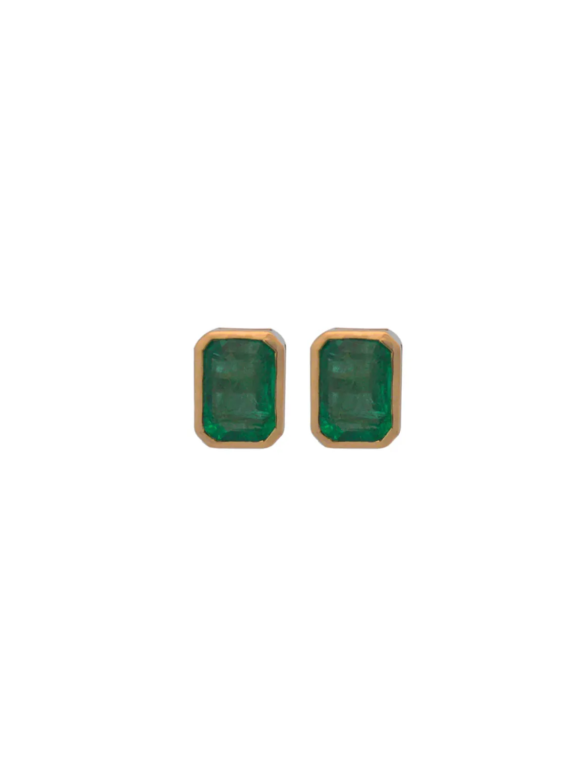 3.12ct Emerald 18K Gold Bezel Stud Earrings