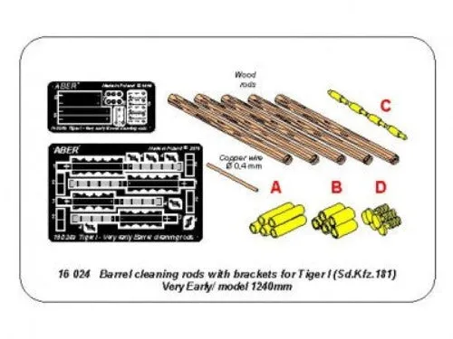 Aber 1/16 German Tiger I Barrel Cleaning Rods with Bracket Very Early 16 024