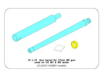 Aber 1/16 US 37mm M6 Barrel for M3 & M5 Tanks 16 L-19