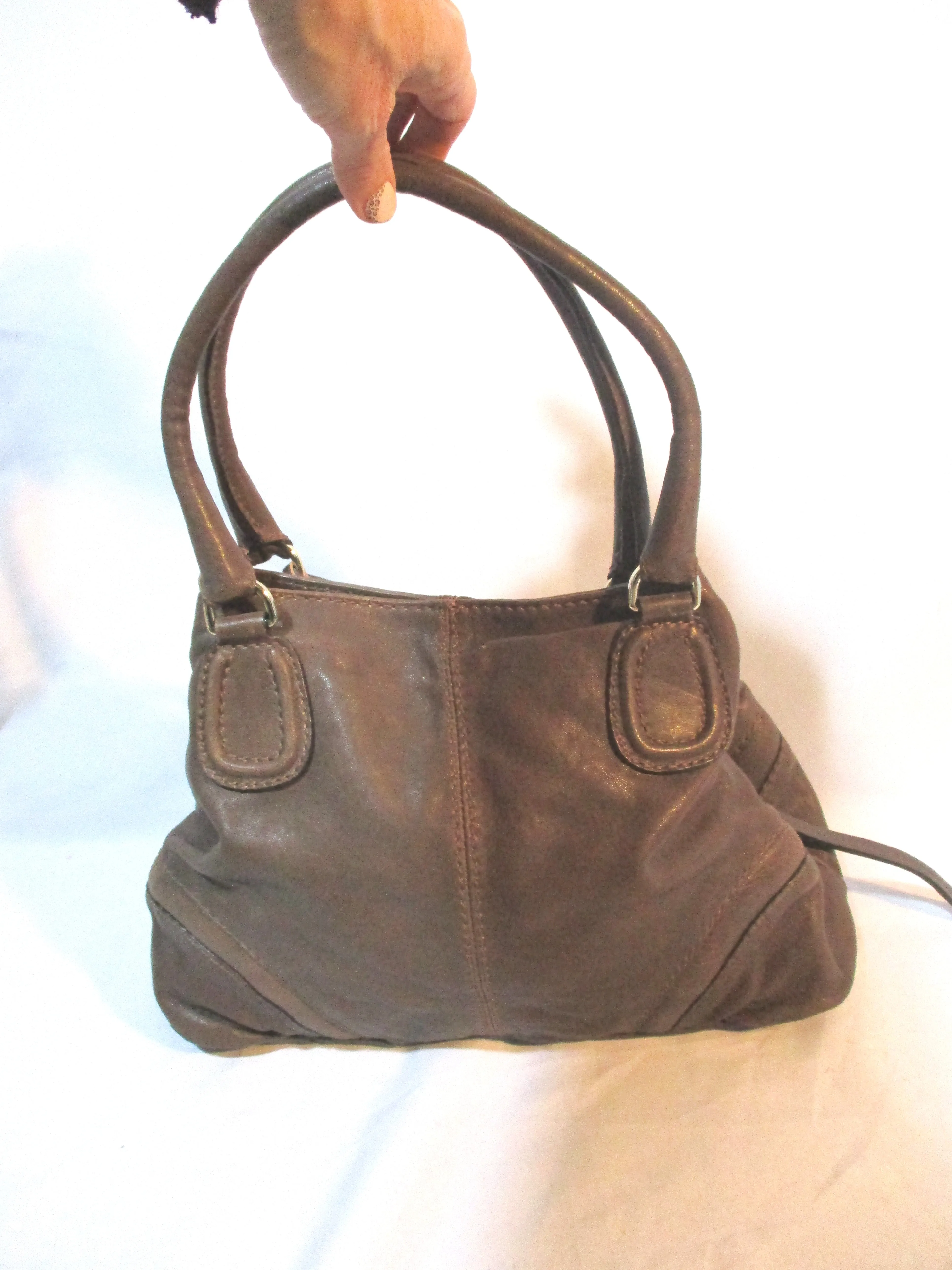 ABRO leather hobo satchel shoulder bag BROWN purse Tote