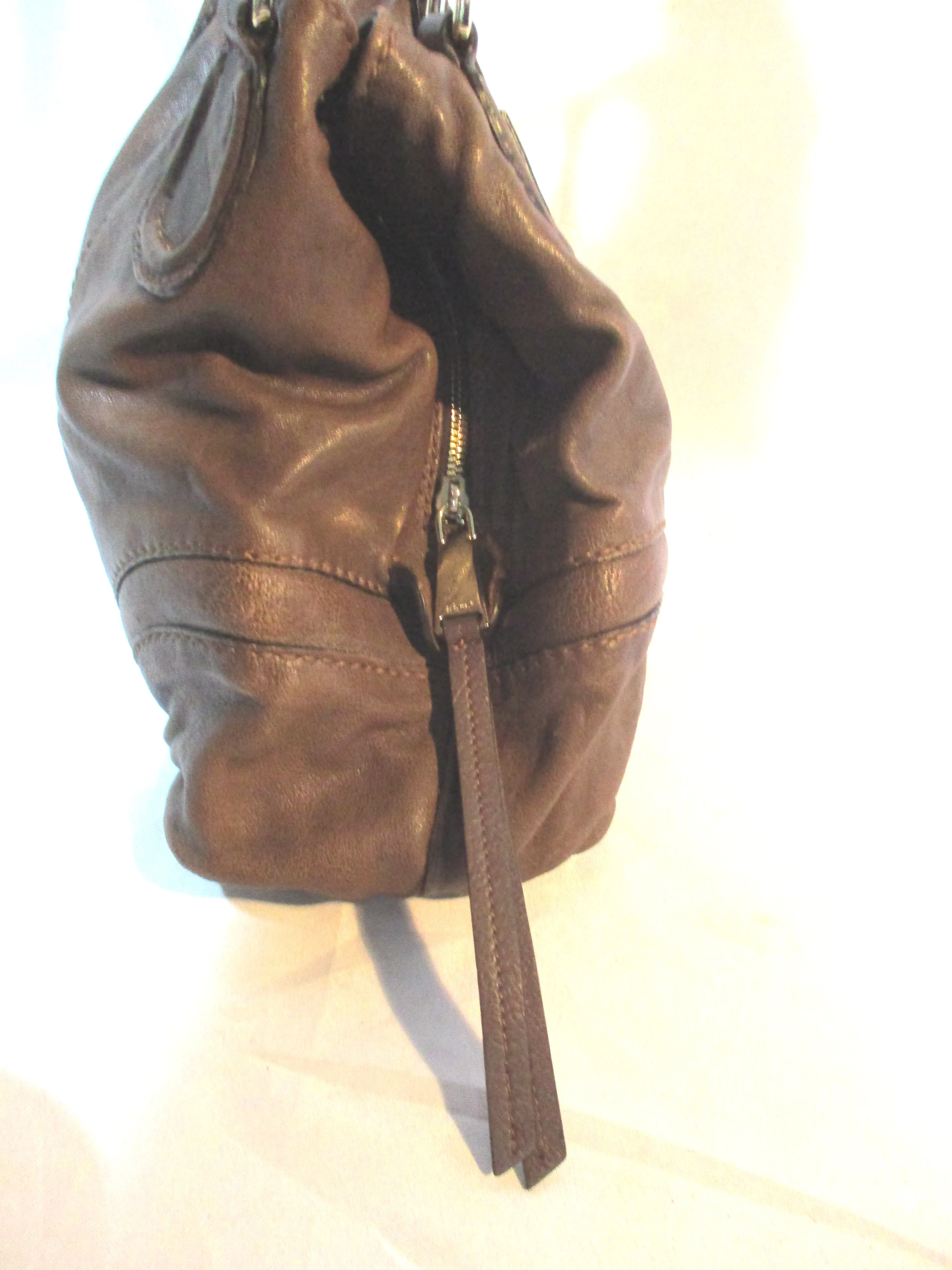 ABRO leather hobo satchel shoulder bag BROWN purse Tote