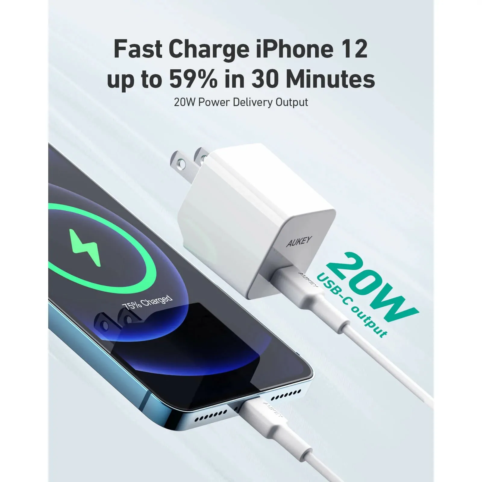 Aukey Minima 20W Fast Type C Wall Charger with Foldable Plug- Ultra-Compact PD Charger