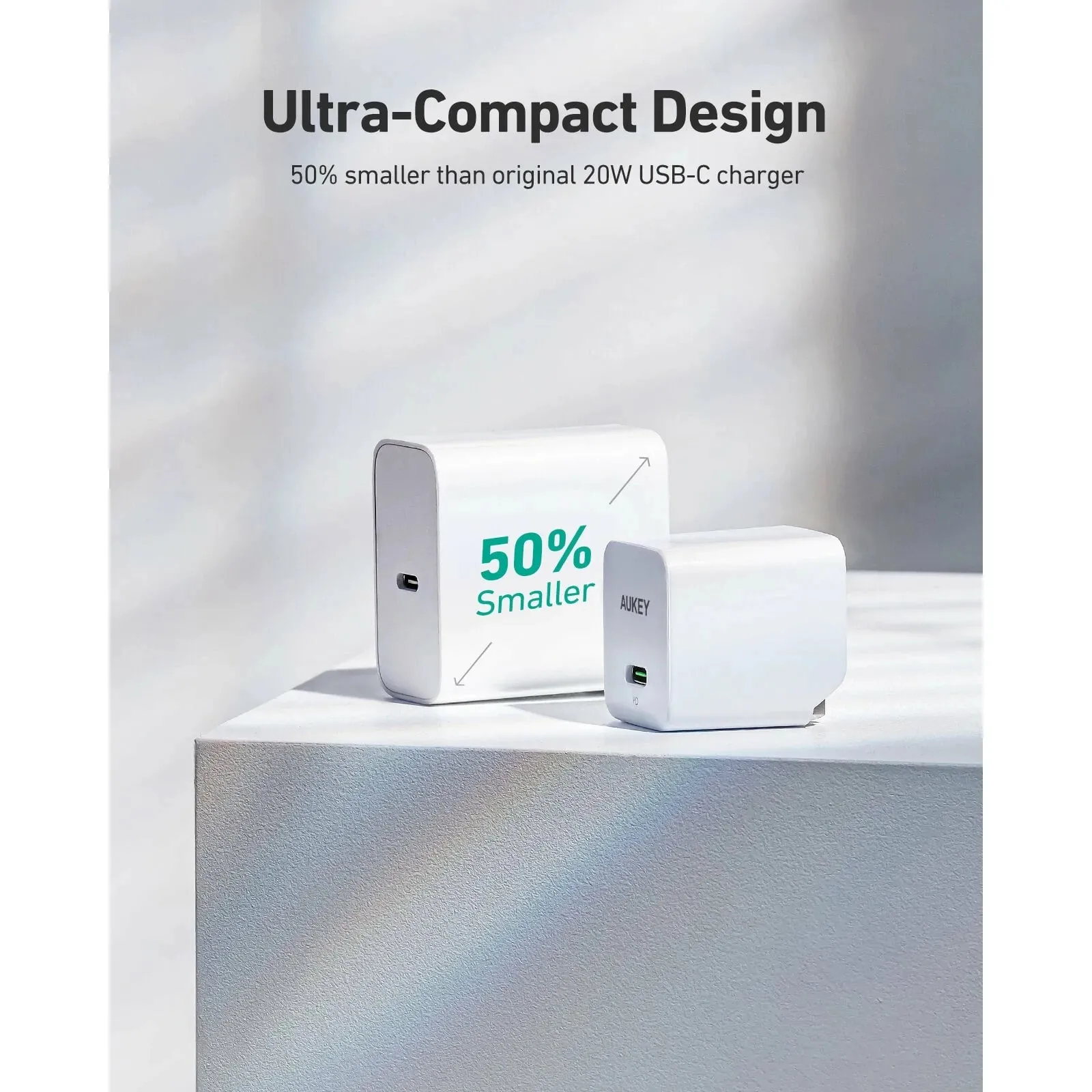 Aukey Minima 20W Fast Type C Wall Charger with Foldable Plug- Ultra-Compact PD Charger