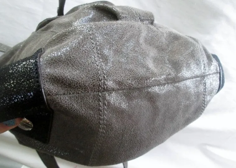 B. MAKOWSKY leather hobo satchel shoulder tote bag GRAY shimmer purse Celebrity Style