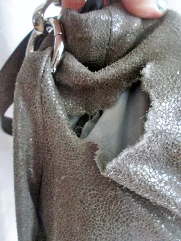 B. MAKOWSKY leather hobo satchel shoulder tote bag GRAY shimmer purse Celebrity Style