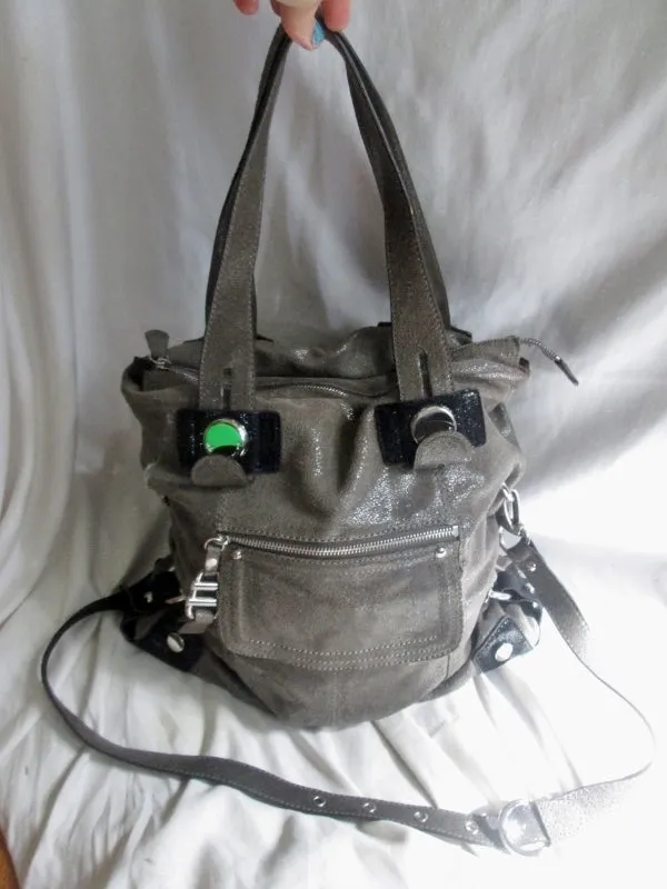 B. MAKOWSKY leather hobo satchel shoulder tote bag GRAY shimmer purse Celebrity Style