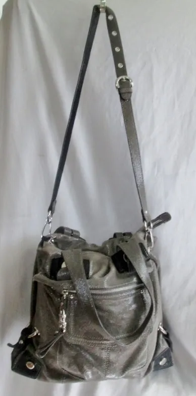 B. MAKOWSKY leather hobo satchel shoulder tote bag GRAY shimmer purse Celebrity Style