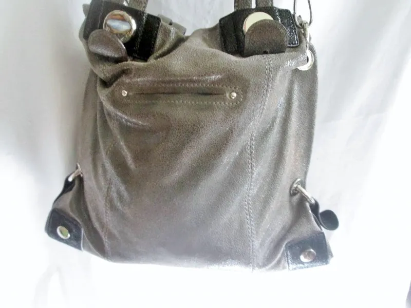 B. MAKOWSKY leather hobo satchel shoulder tote bag GRAY shimmer purse Celebrity Style