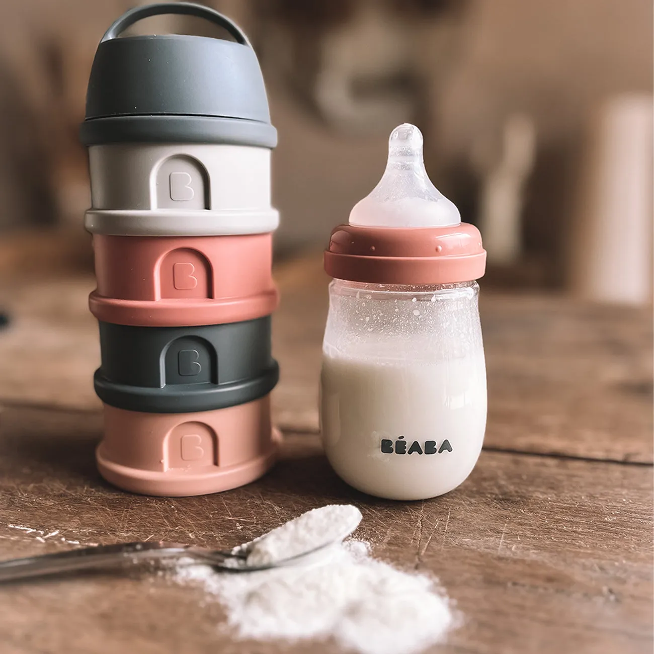 Beaba - Formula & Snack Container - Mineral Grey/Pink