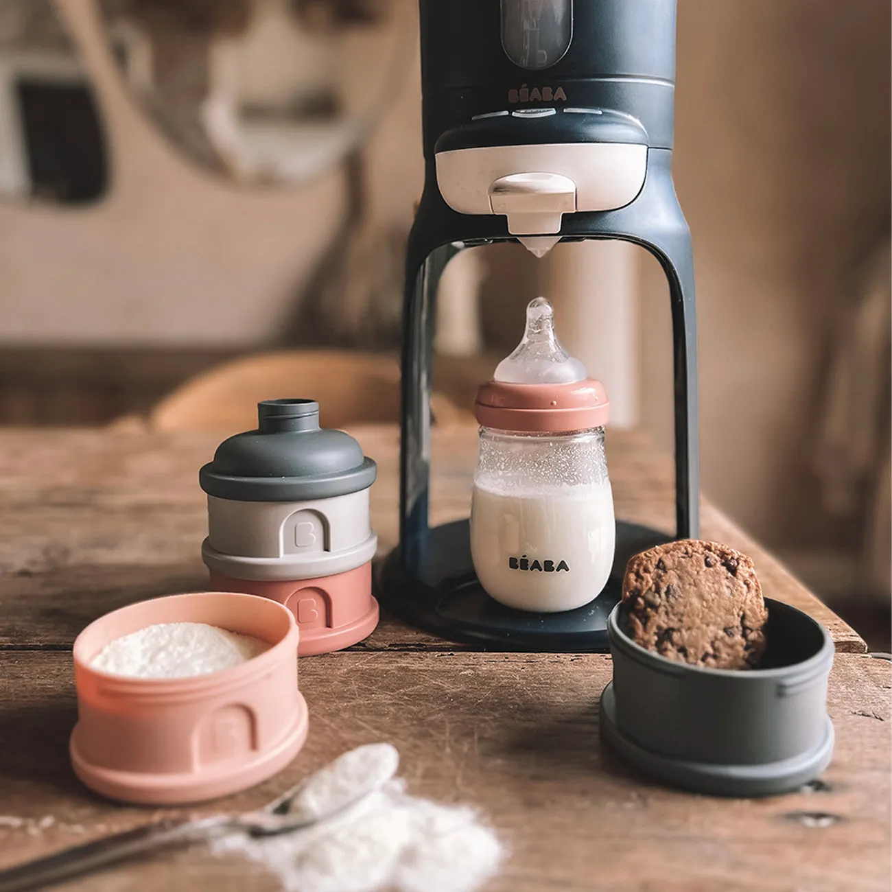 Beaba - Formula & Snack Container - Mineral Grey/Pink