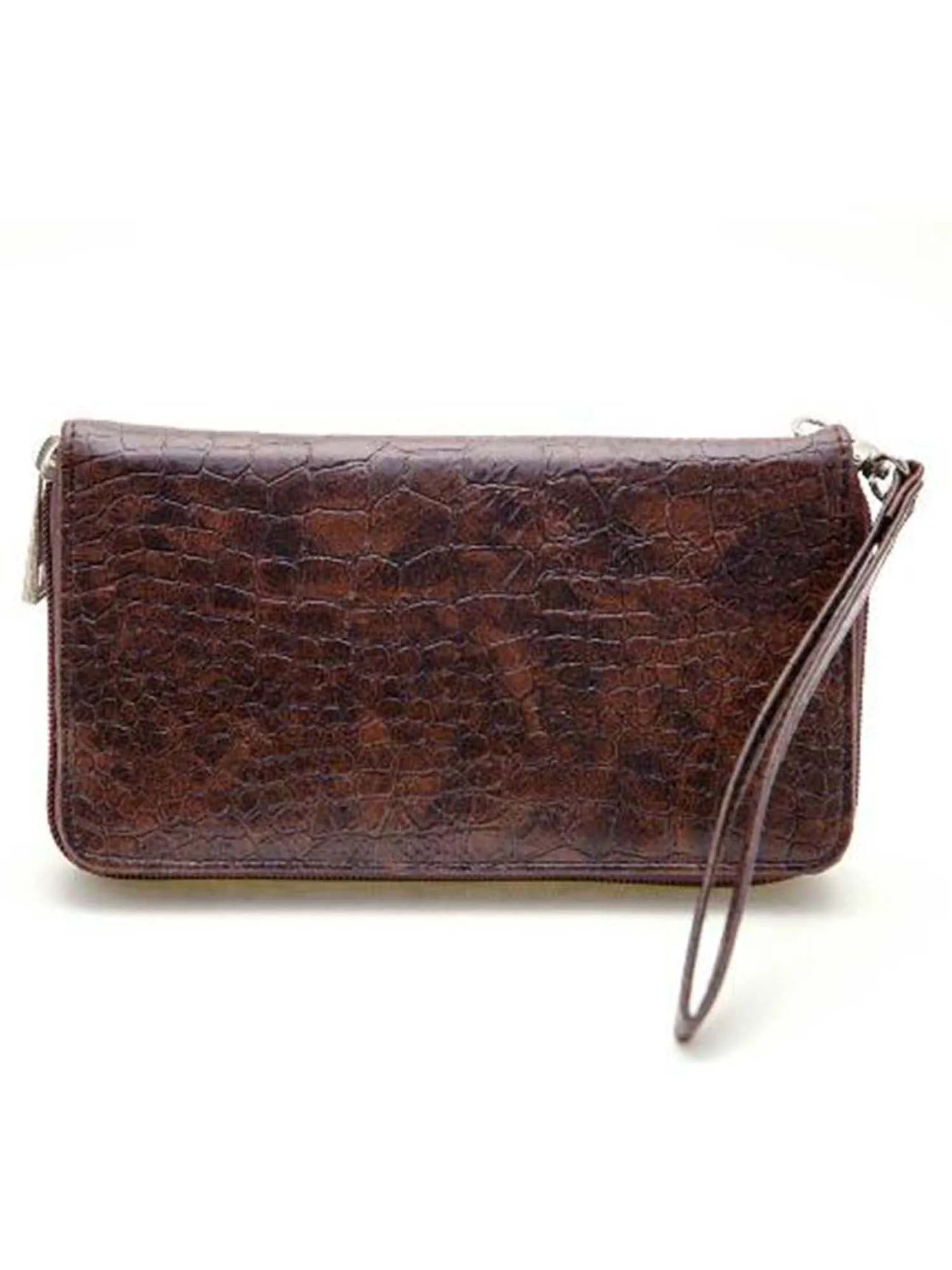 Brown Rhinestone Crown Organizer Wristlet Wallet