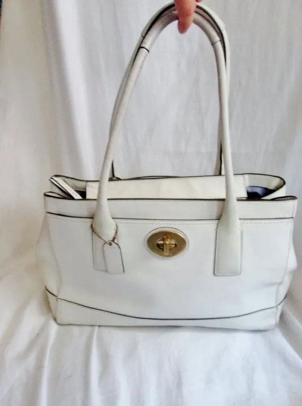 COACH 11554 MADELINE HAMPTON Leather Handbag Satchel Tote Shoulder Bag WHITE