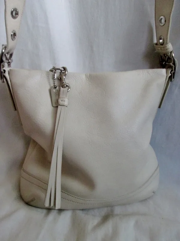 COACH 1415 LEGACY SLIM DUFFLE TASSEL Leather Hobo Bag Purse WHITE CREME