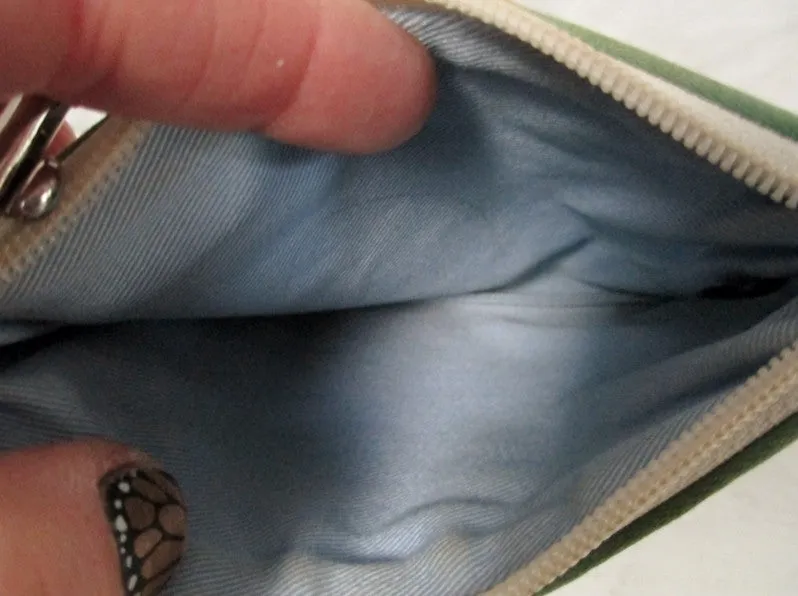 COACH Mini Stripe Cloth Leather Wristlet Purse Wallet Clutch BLUE GREEN TAN
