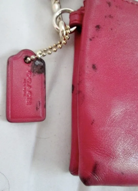 COACH NEW YORK Leather Wristlet Purse Wallet Coin Purse Zip RED CHILE