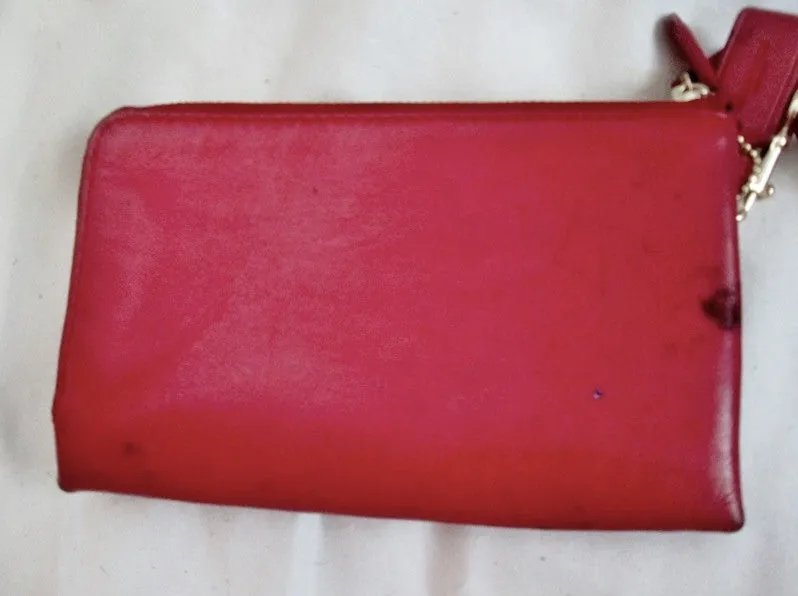COACH NEW YORK Leather Wristlet Purse Wallet Coin Purse Zip RED CHILE