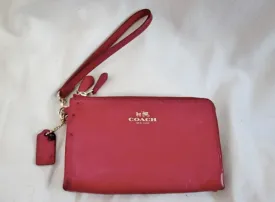 COACH NEW YORK Leather Wristlet Purse Wallet Coin Purse Zip RED CHILE