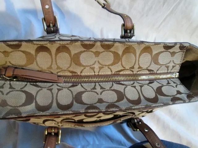 COACH Signature C Gallery Leather Jacquard Canvas Tote Purse Handbag 10384 BEIGE BROWN