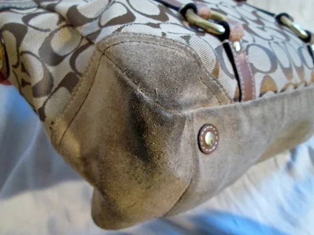 COACH Signature C Gallery Leather Jacquard Canvas Tote Purse Handbag 10384 BEIGE BROWN