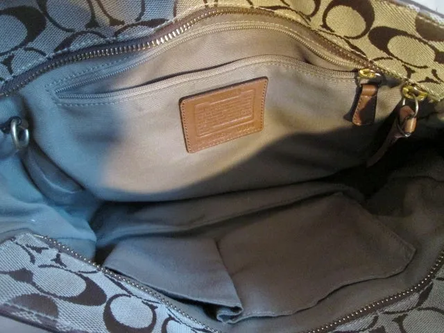 COACH Signature C Gallery Leather Jacquard Canvas Tote Purse Handbag 10384 BEIGE BROWN