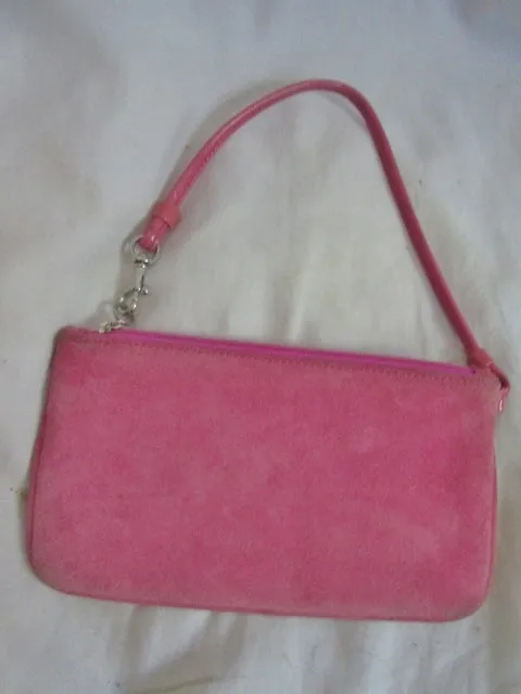 COACH Suede Wristlet Coin Purse Wallet Clutch Baguette BUBBLE GUM PINK Pouch