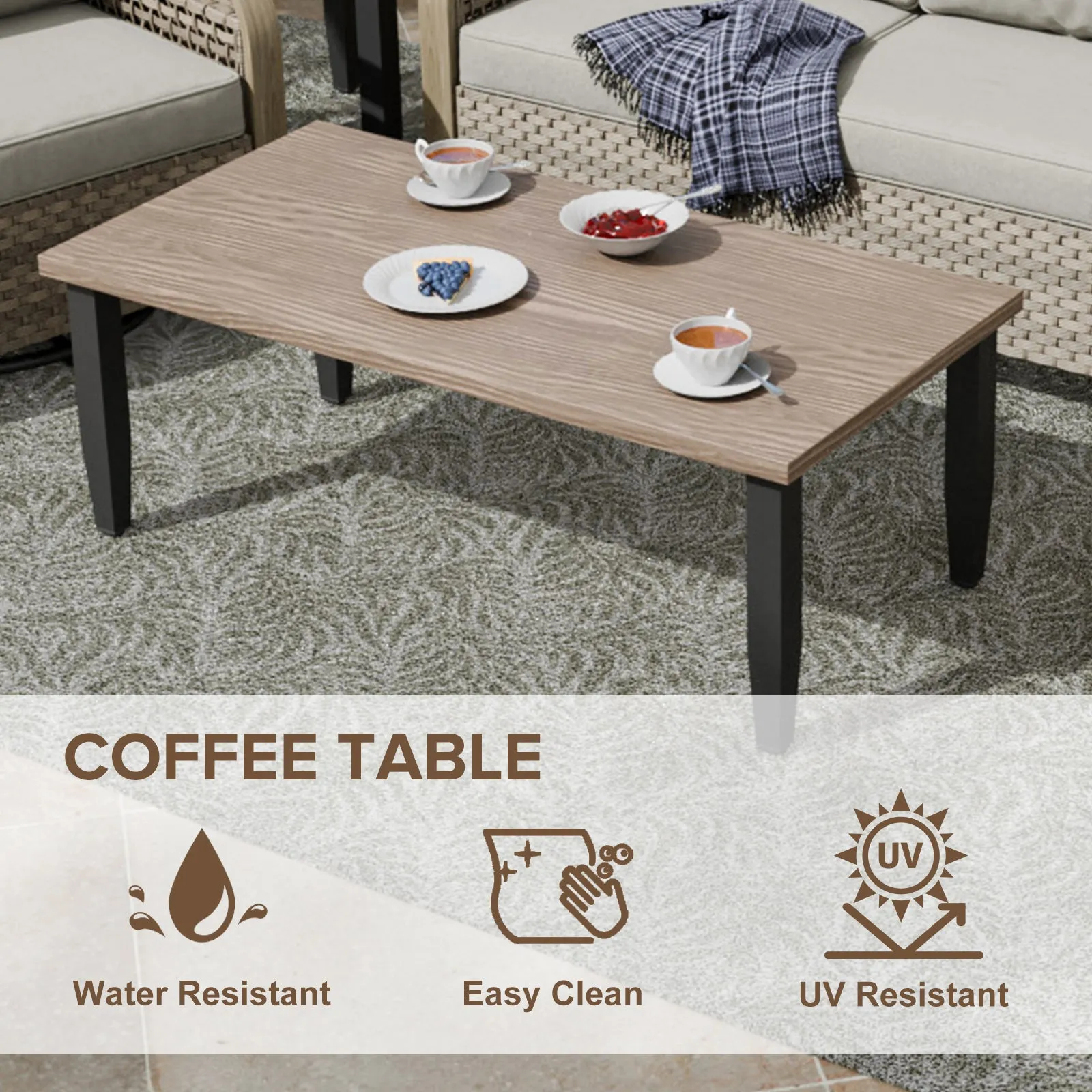 COOS BAY 5 Piece Wicker Outdoor Patio Furniture Set with 2 Patio Chairs, 2 Seat Loveseat Sofa, Coffee Table and Side Table, Gray/Brown