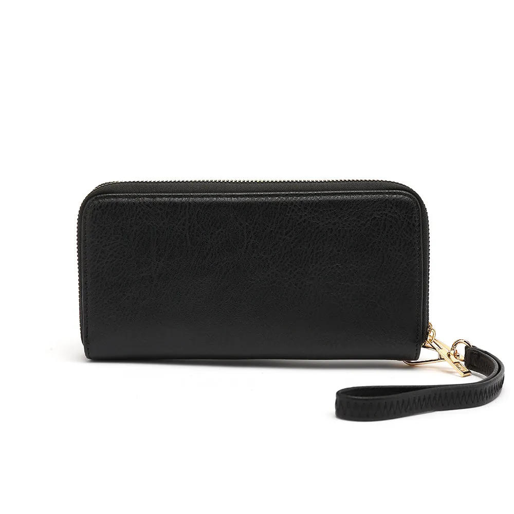 Double Zip Around Wallet  with Wristlet Strap