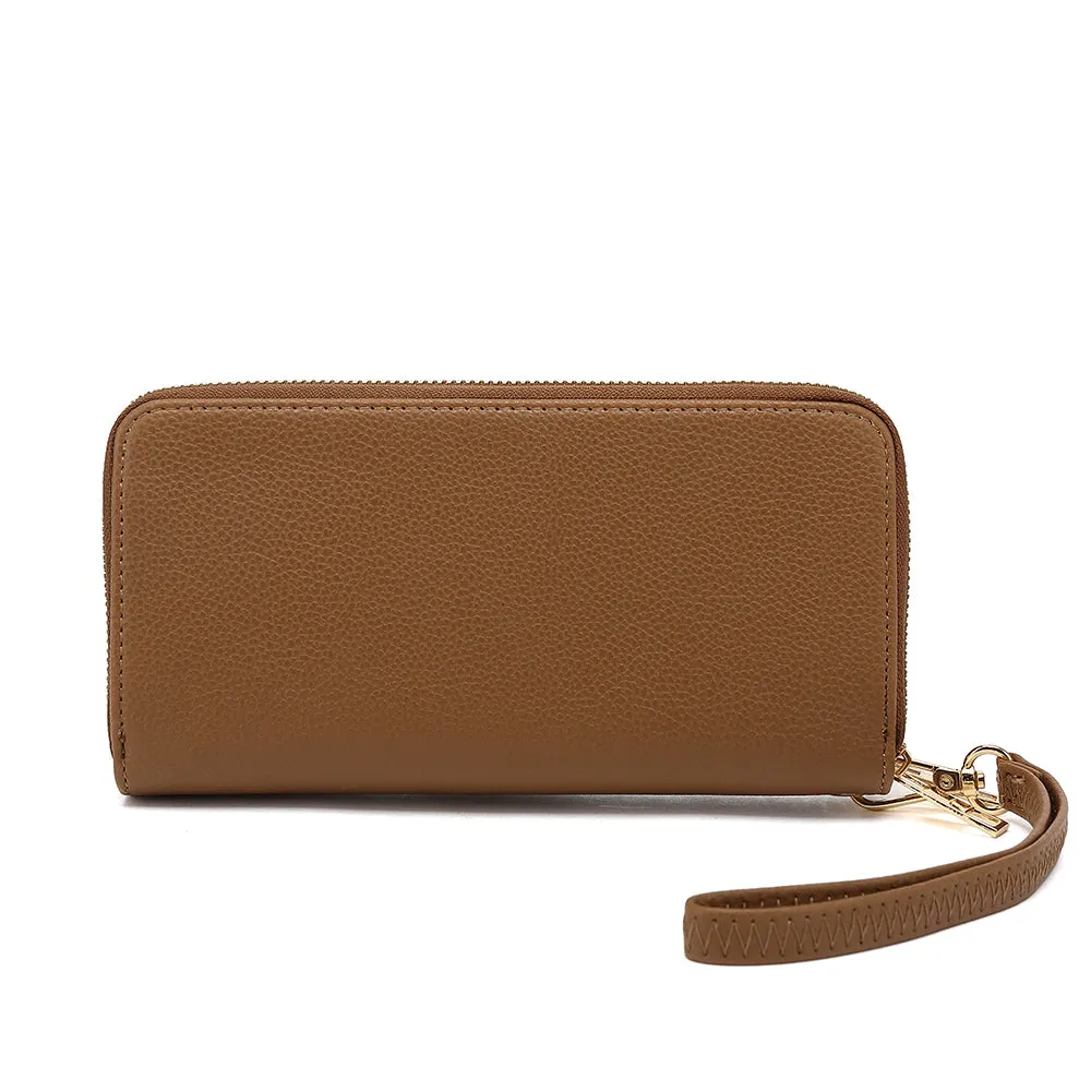 Double Zip Around Wallet  with Wristlet Strap