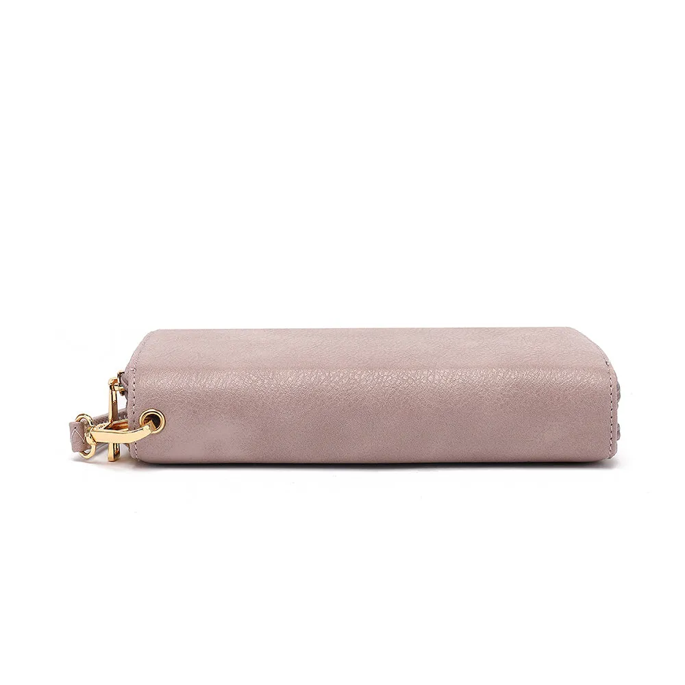 Double Zip Around Wallet  with Wristlet Strap