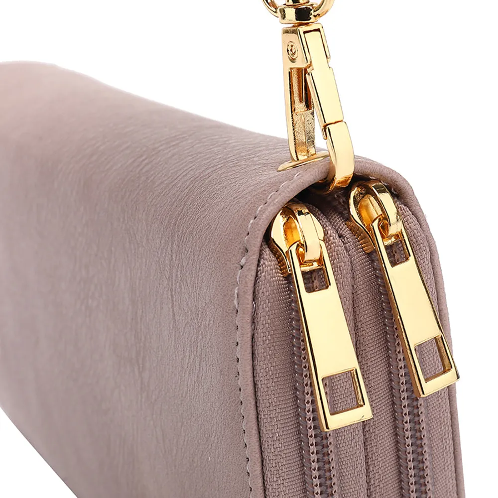 Double Zip Around Wallet  with Wristlet Strap
