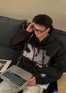 Drawstring Striped Letters Hoodie