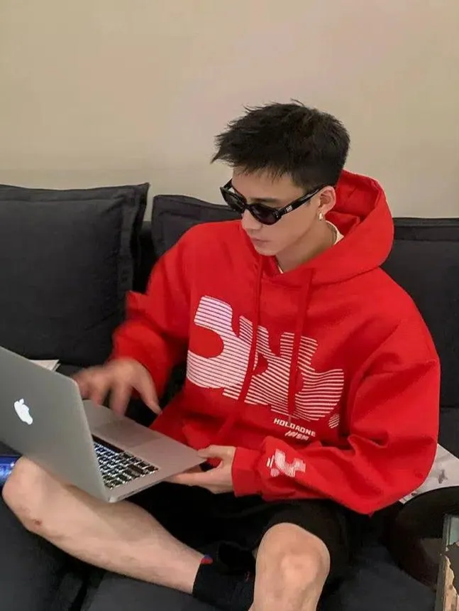 Drawstring Striped Letters Hoodie