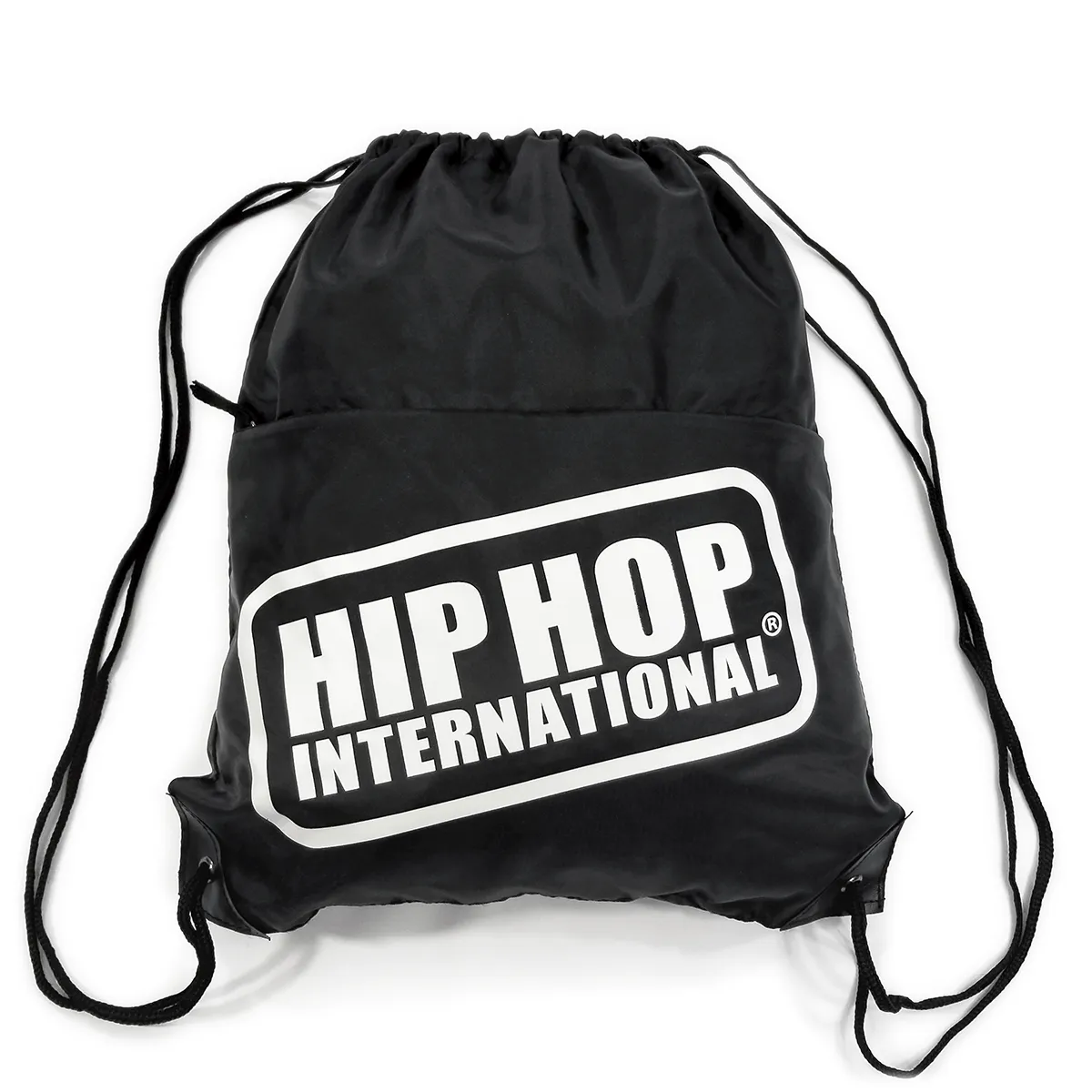 Drawstring Zipper Pocket Backpack - Black