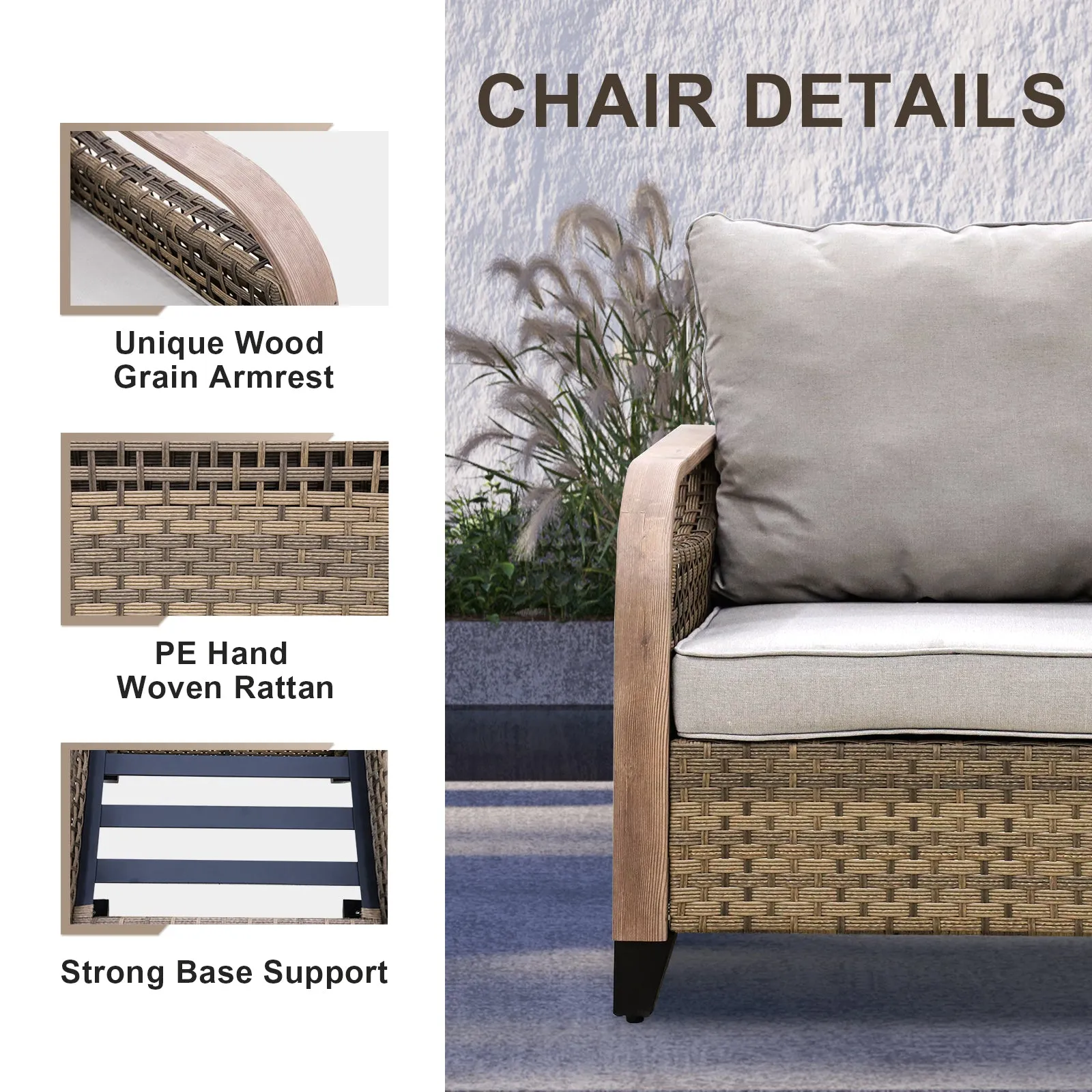 EAGLE PEAK 8 Piece Wicker Outdoor Patio Furniture Set, Patio Set with 2 Swivel Rocking Chairs, 2 Patio Chairs, 3 Seat Loveseat Sofa, 2 Seat Loveseat Sofa, Coffee Table and Side Table, Brown/Gray