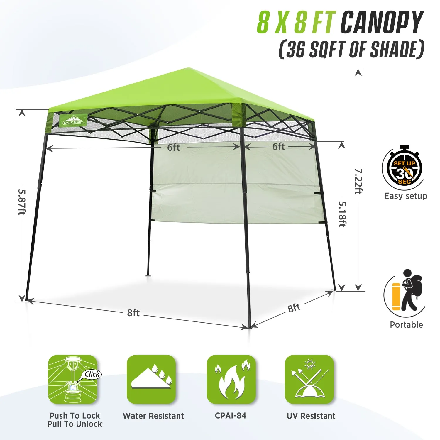 EAGLE PEAK Day Tripper 8x8 Slant Leg Canopy w/ Backpack (36 sqft of Shade)