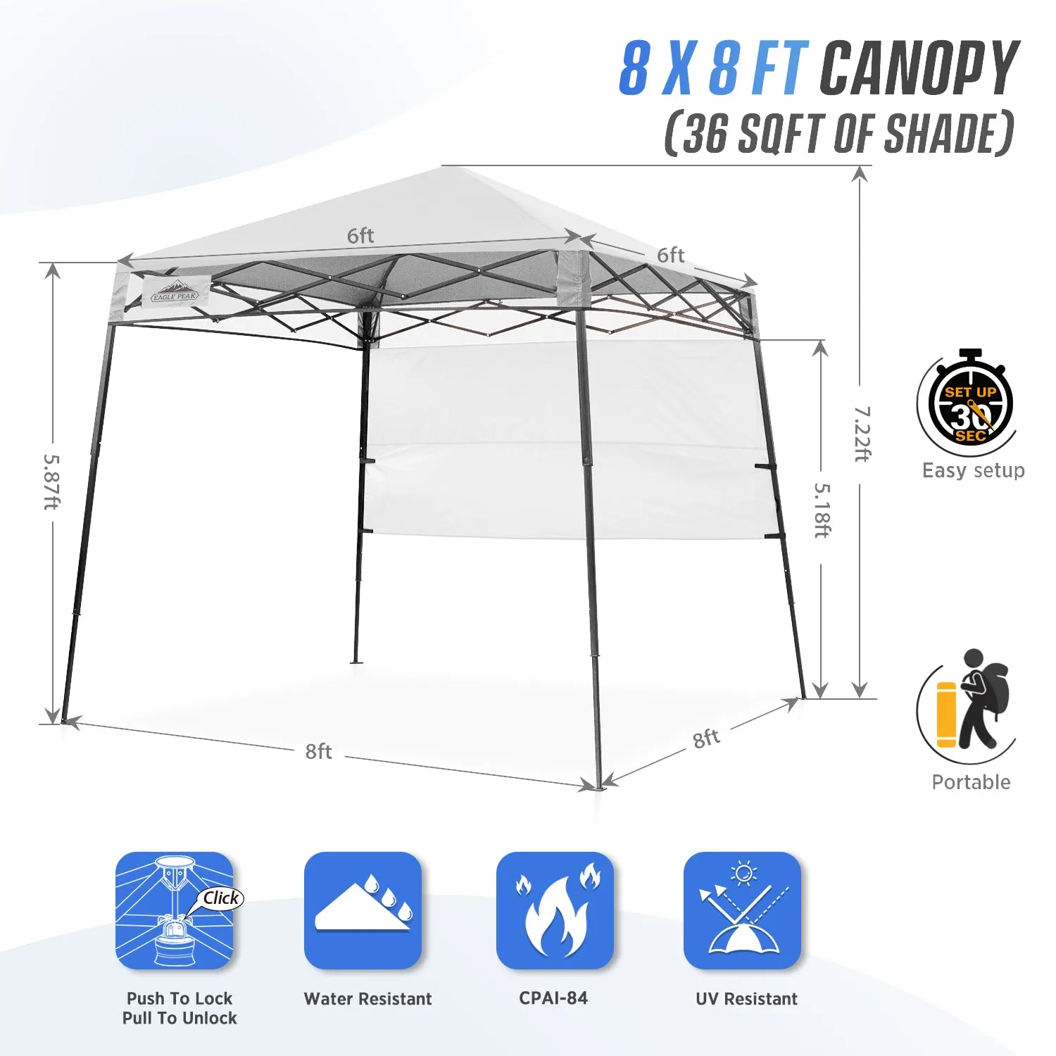 EAGLE PEAK Day Tripper 8x8 Slant Leg Canopy w/ Backpack (36 sqft of Shade)