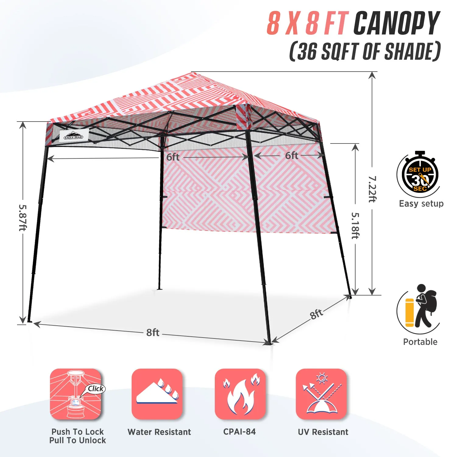EAGLE PEAK Day Tripper 8x8 Slant Leg Canopy w/ Backpack (36 sqft of Shade)