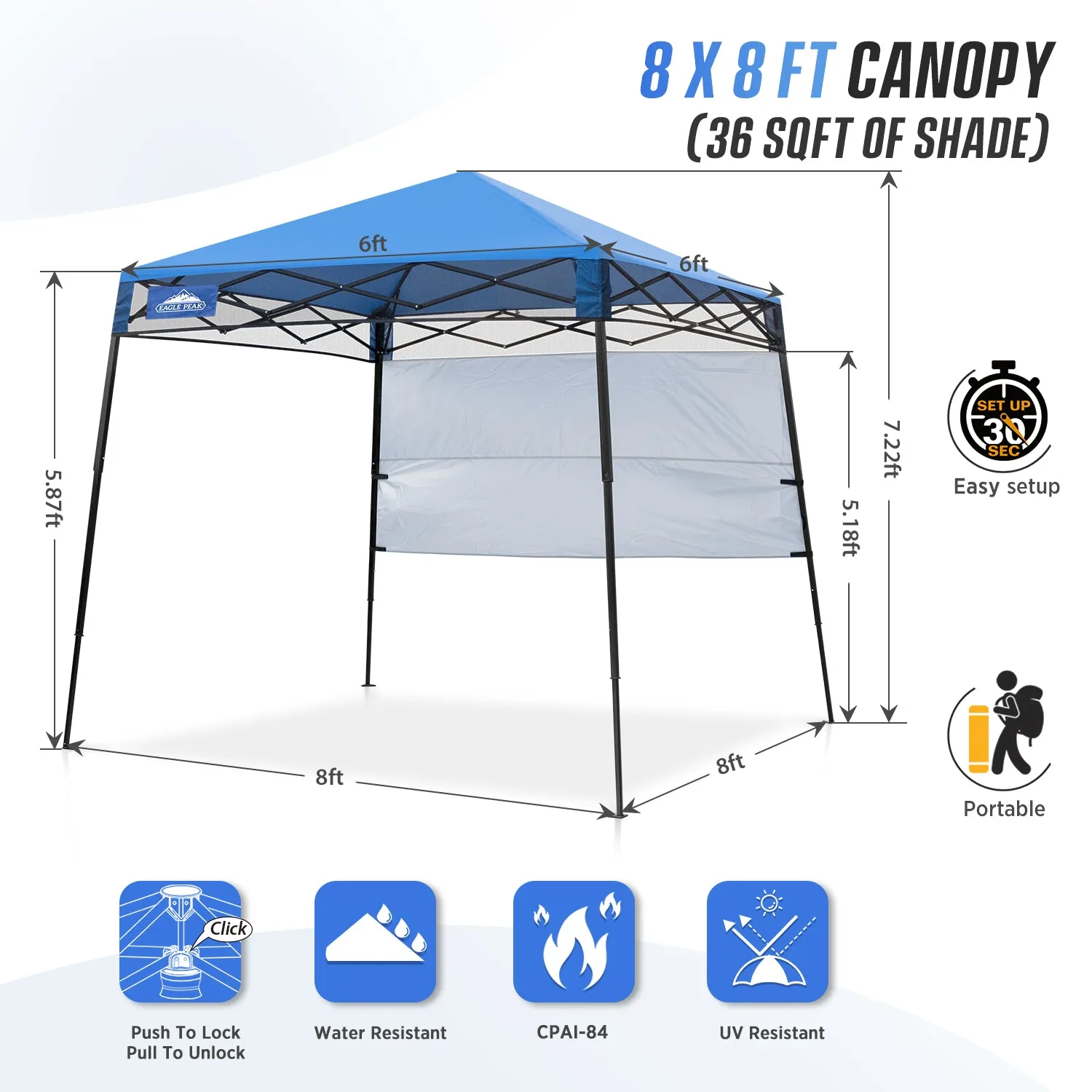 EAGLE PEAK Day Tripper 8x8 Slant Leg Canopy w/ Backpack (36 sqft of Shade)