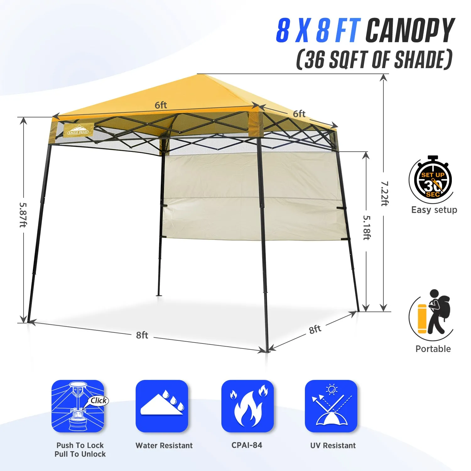 EAGLE PEAK Day Tripper 8x8 Slant Leg Canopy w/ Backpack (36 sqft of Shade)