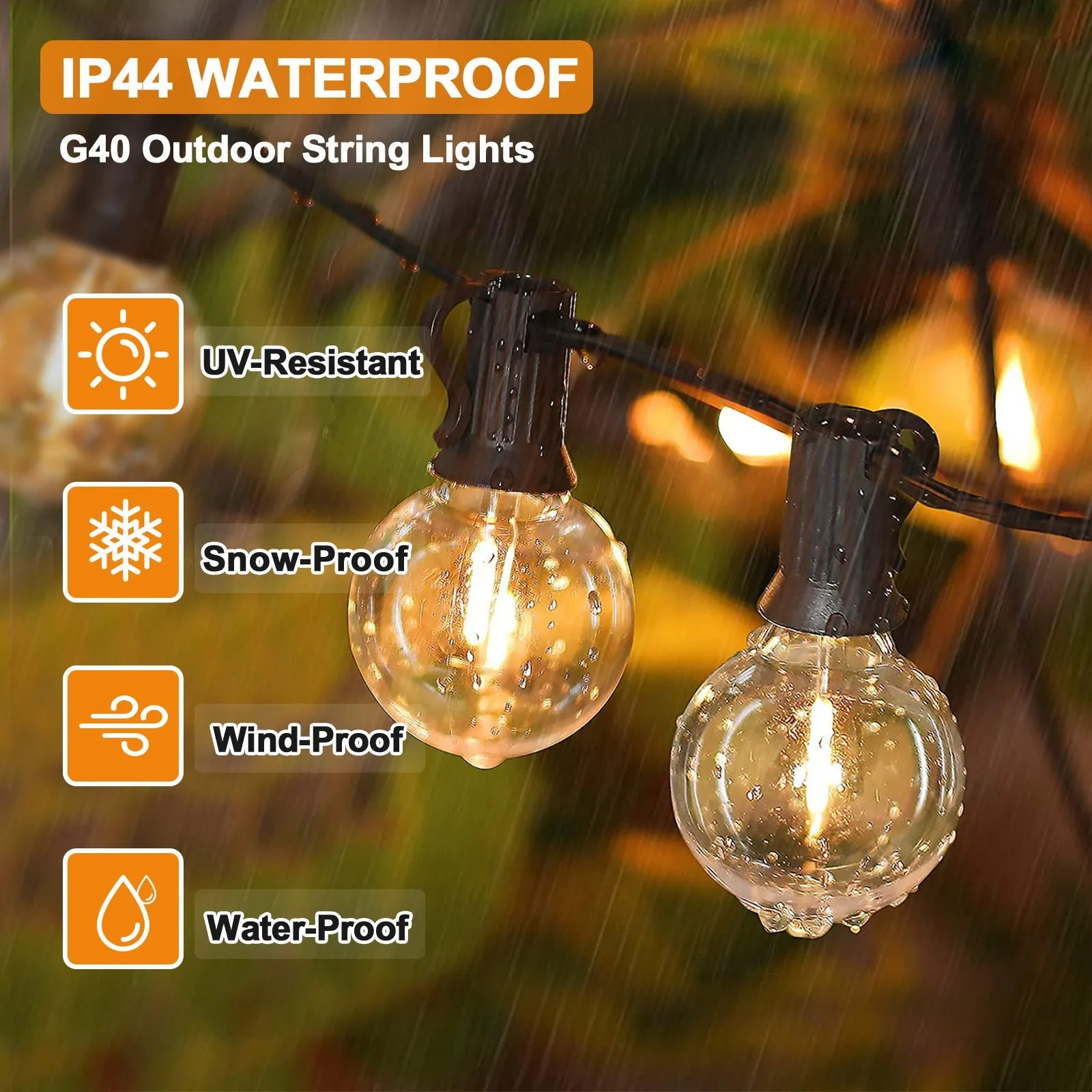 EAGLE PEAK Outdoor Solar String Lights 25 ft G40 of Waterproof Patio Lights with 25 LED Shatterproof Bulbs (2 Spare), 4 Light Modes for Christmas, Gazebo, Canopy, Wedding, Party, Garden, Porch or Yard, E12 Base