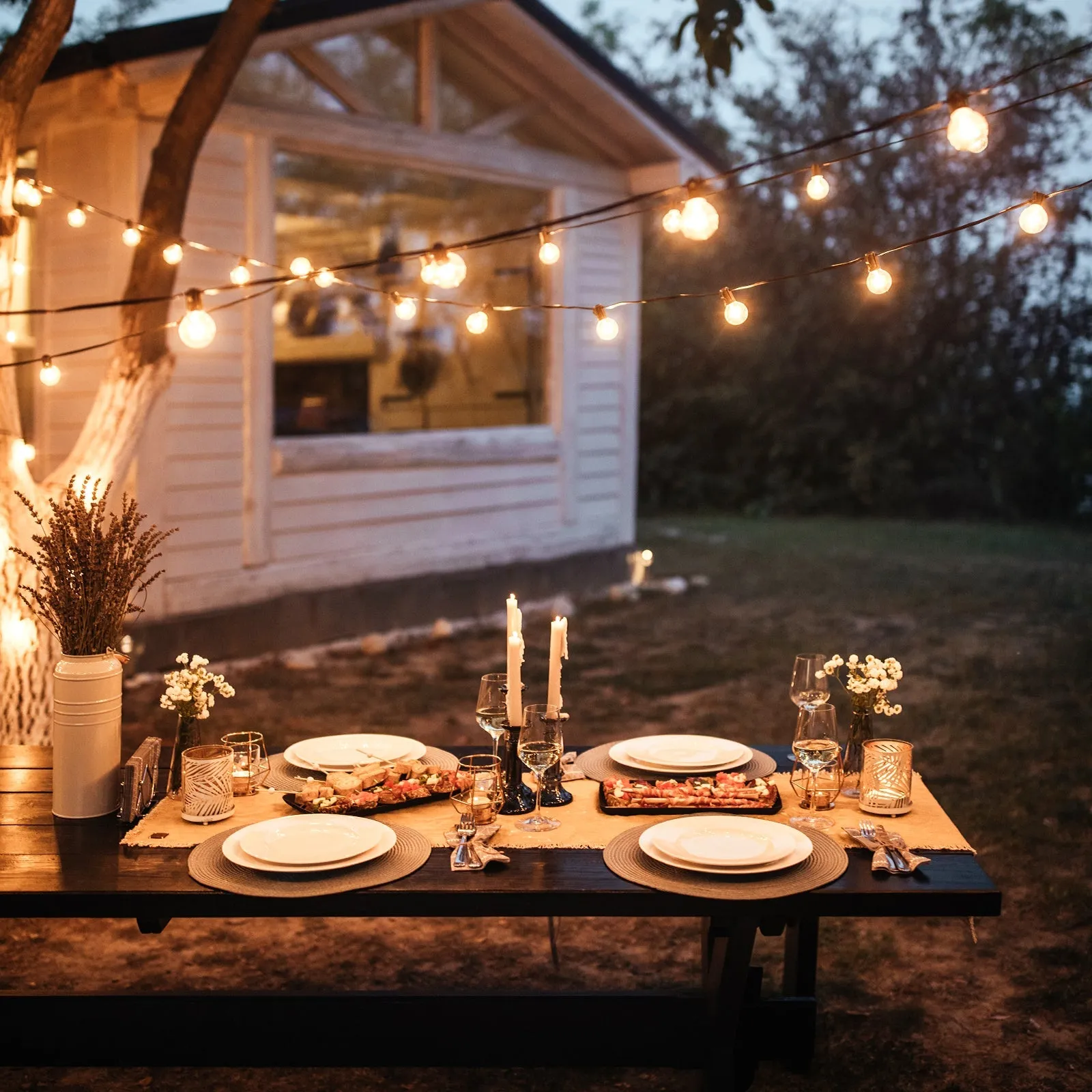 EAGLE PEAK Outdoor Solar String Lights 25 ft G40 of Waterproof Patio Lights with 25 LED Shatterproof Bulbs (2 Spare), 4 Light Modes for Christmas, Gazebo, Canopy, Wedding, Party, Garden, Porch or Yard, E12 Base
