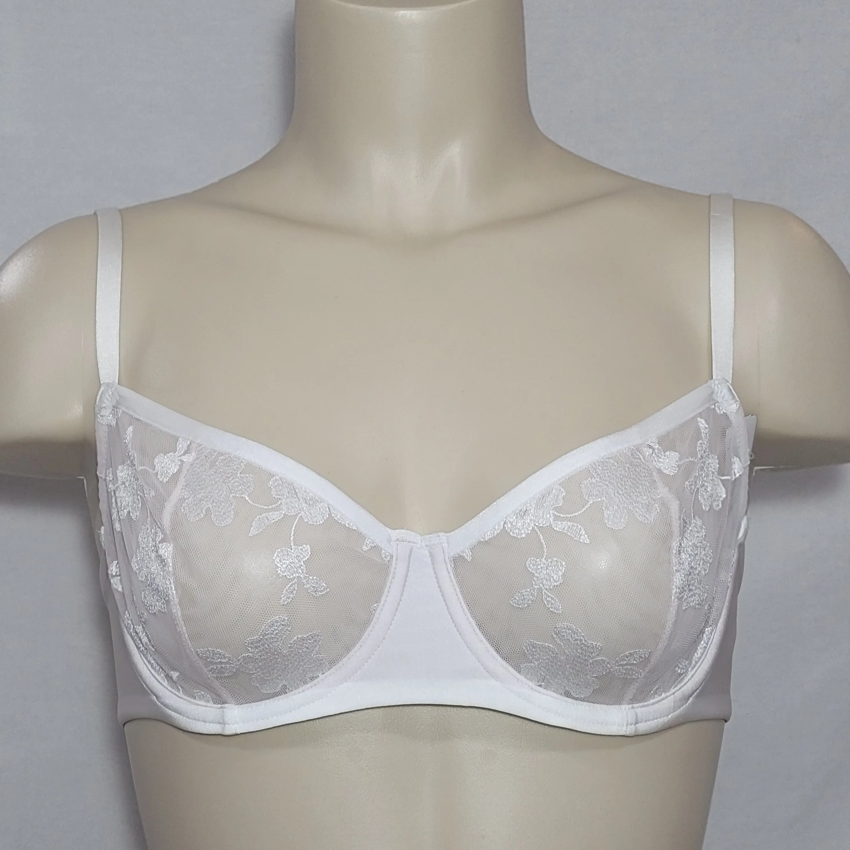 Felina 190013 Sabrina Semi Sheer Lace Demi Underwire Bra 34D White
