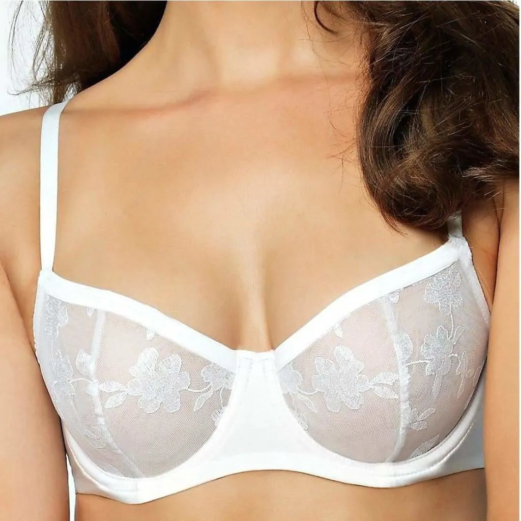 Felina 190013 Sabrina Semi Sheer Lace Demi Underwire Bra 34D White
