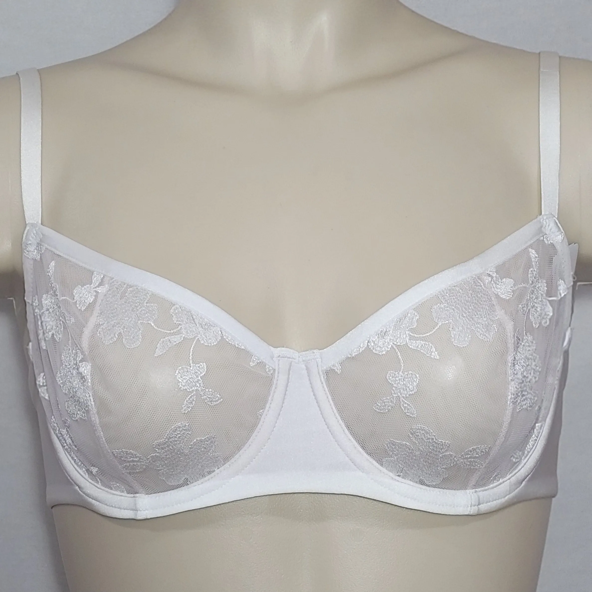 Felina 190013 Sabrina Semi Sheer Lace Demi Underwire Bra 36D White