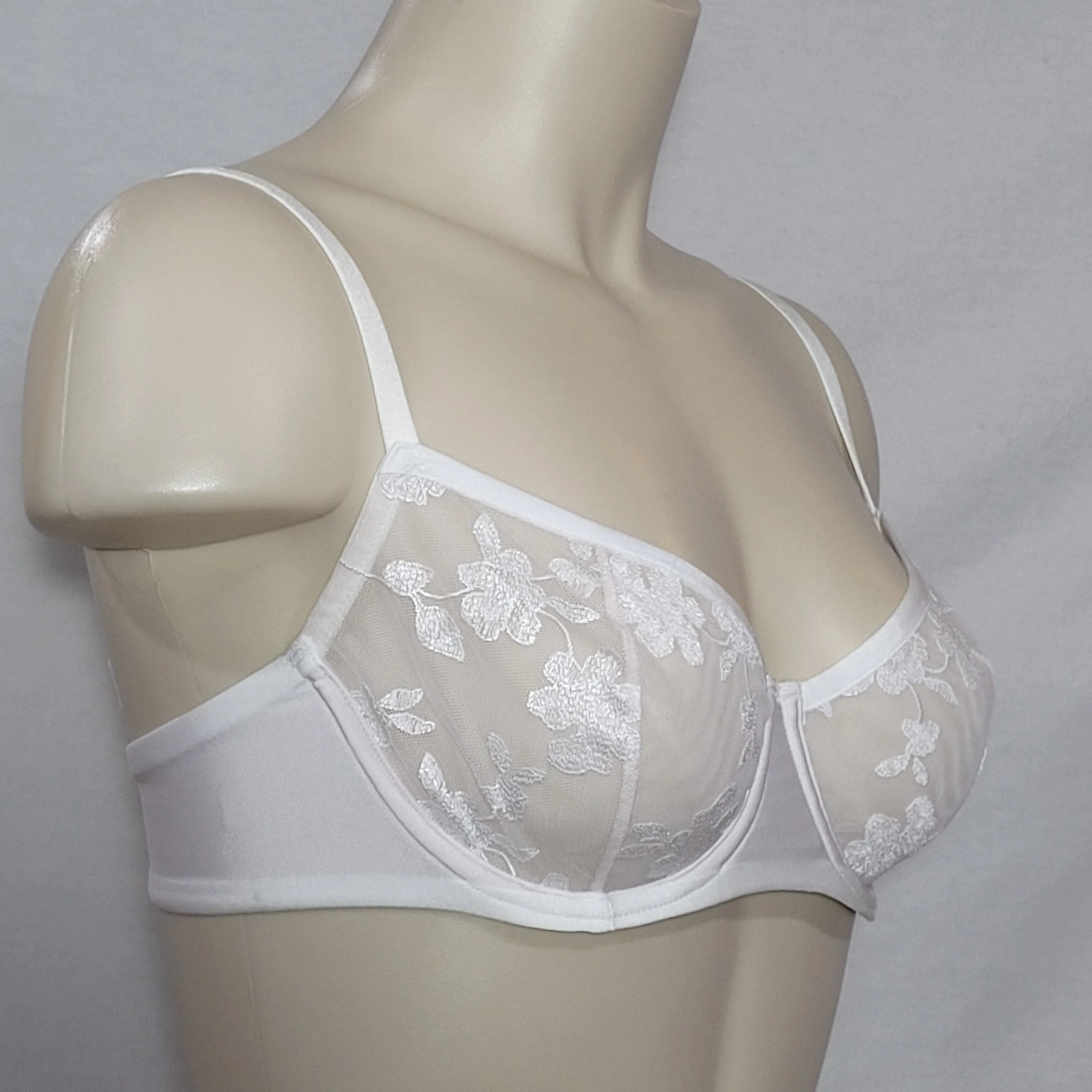 Felina 190013 Sabrina Semi Sheer Lace Demi Underwire Bra 36D White