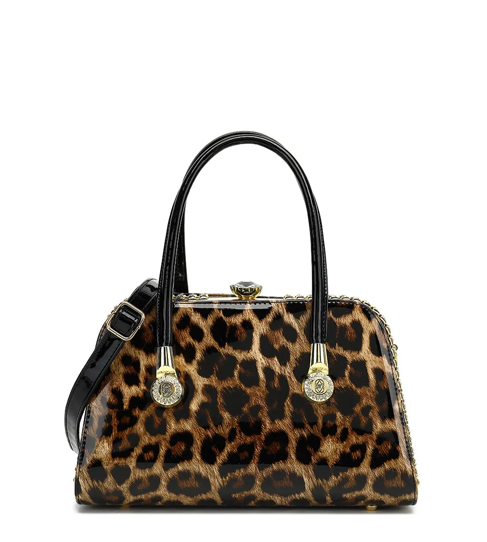 Frame Satchel with Rhinestones Patent Leather 3421