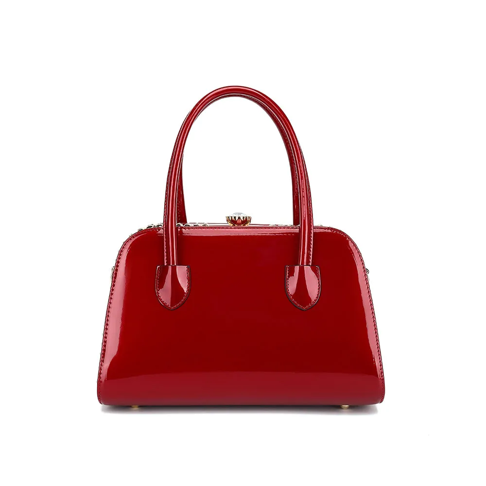 Frame Satchel with Rhinestones Patent Leather 3421